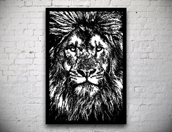 FRAMED Barbary Lion Handmade Original Papercut: Hand-Cut Paper Art Silhouette - 18.11 x 26.77 inches (46 x 68 cm)