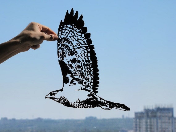 Hawk In Flight Handmade Original Papercut: Hand-Cut Paper Art Silhouette (UNFRAMED)