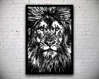 FRAMED Barbary Lion Handmade Original Papercut: Hand-Cut Paper Art Silhouette - 18.11 x 26.77 inches (46 x 68 cm)