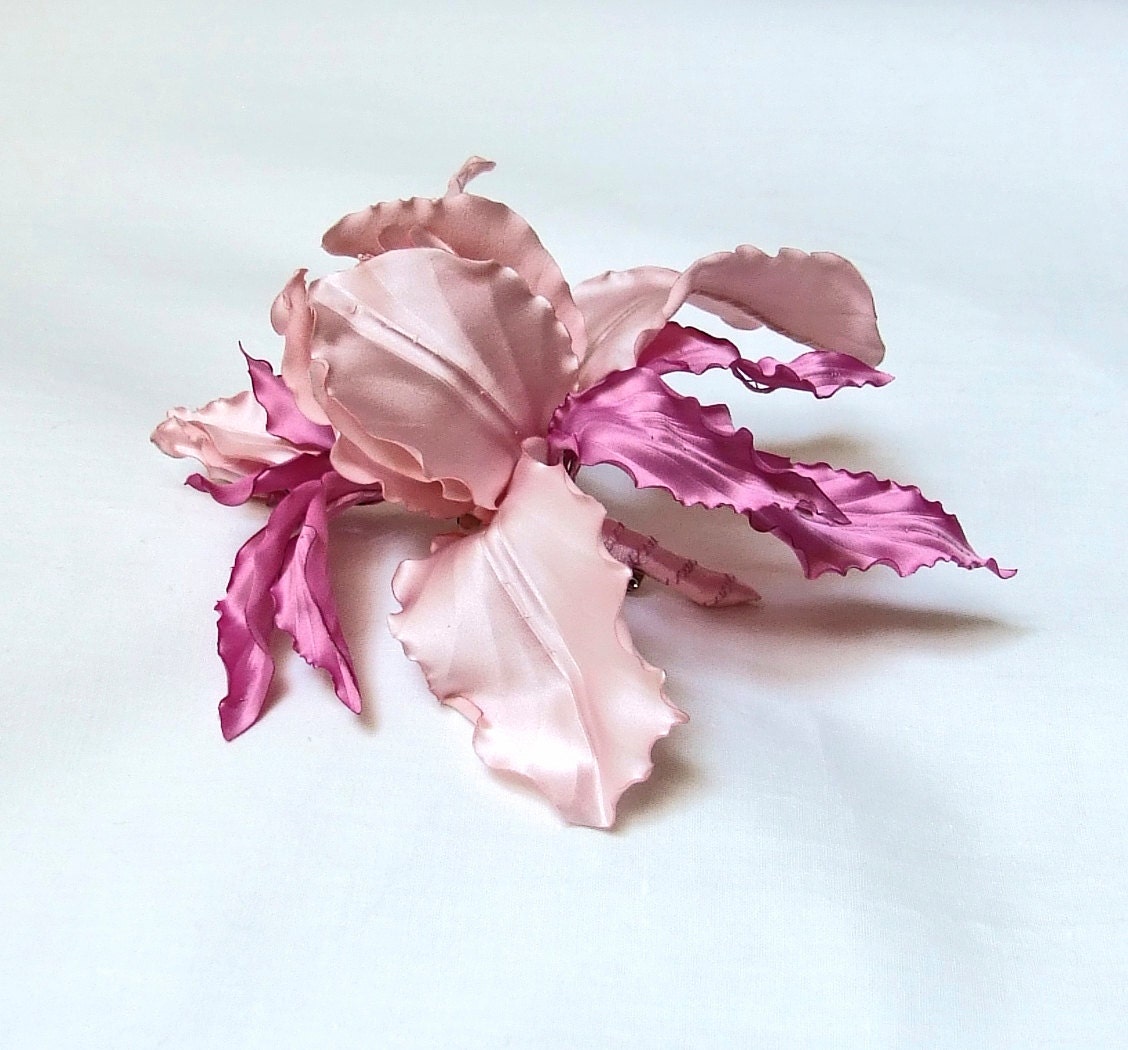Wedding fascinator corsage pin pastel pink and violet fashion style silk iris flower by Attractive1 - Attractive1