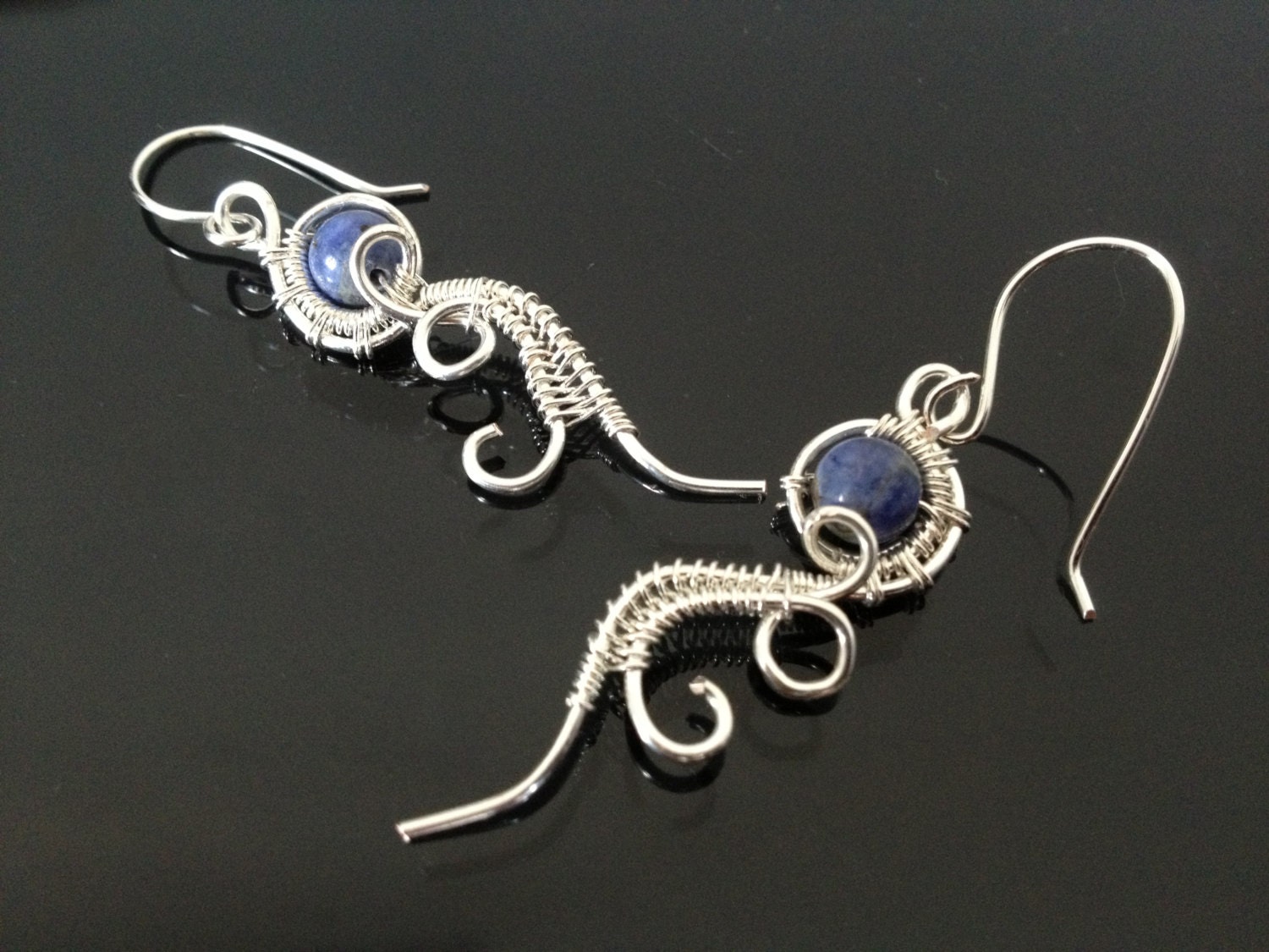 Wire wrapped jewelry, handmade wire wrapped jewelry, earrings Sodalite, handmade wire wrapped earrings
