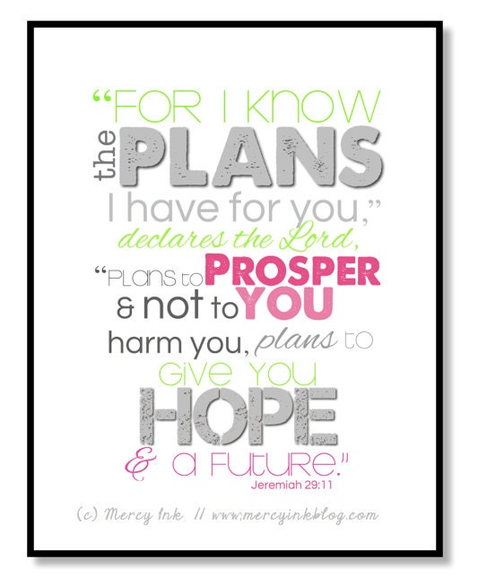 JEREMIAH 29:11 Digital File to Print / Instant Download / Christian Nursery Scripture Art for Baby Girl Teen Tween Room Decor LIME Pink