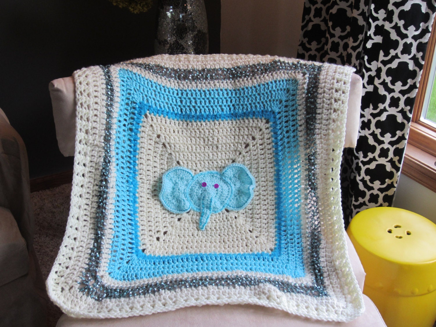 ELEPHANT BABY BLANKET in Blue/Aqua. Soft, Adorable Blanket for Baby. Elephant, Safari, Animal, Baby Shower Gift.