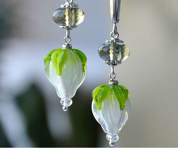 Reserved Earrings lampwork citrine,spring,summer