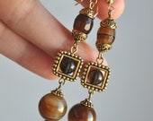 Reserved Earrings brown,gold plated, agate, smoky quartz, the ear hooks gold filled