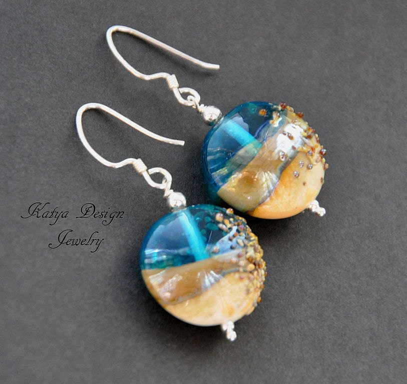 Reserved Earrings lampwork, sterling silver,seaside