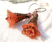 Fashion HOT Coral Tangerine Filigree Blossom Earrings