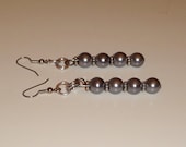 Grey Color Pearl Bead Dangle Earrings