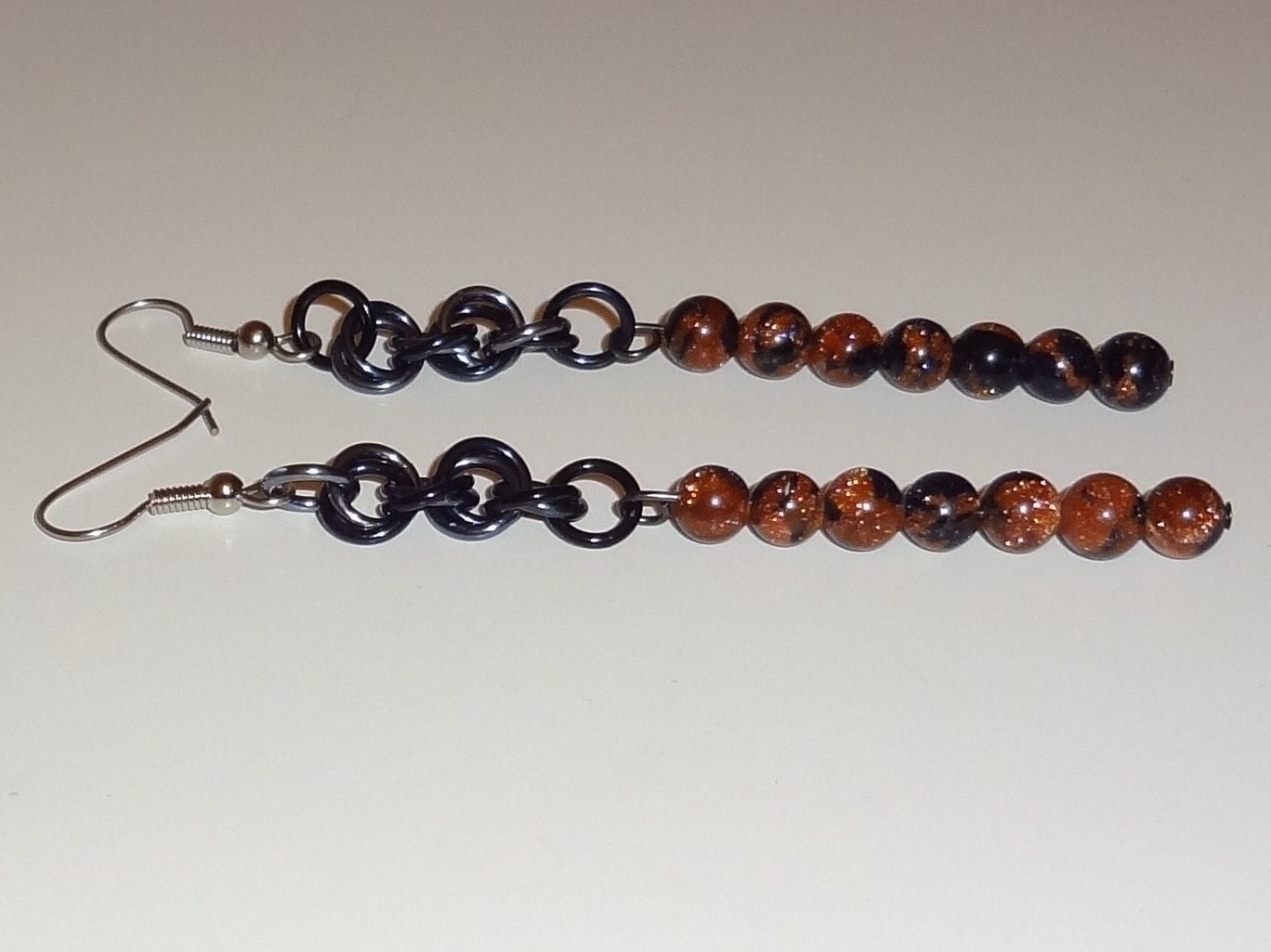 Goldstone Bead Dangle Chainmaille Earrings