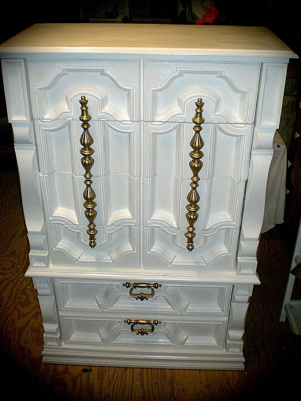 SOLD Custom Painted Vintage Highboy Chest Dresser Hollywood Regency Painted Furniture