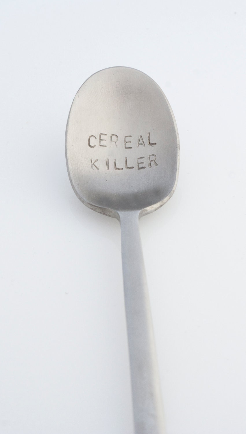 FREE SHIP to USA Cereal Killer Spoon Handstamped Geekery Humor Gift Unisex Ready to Ship