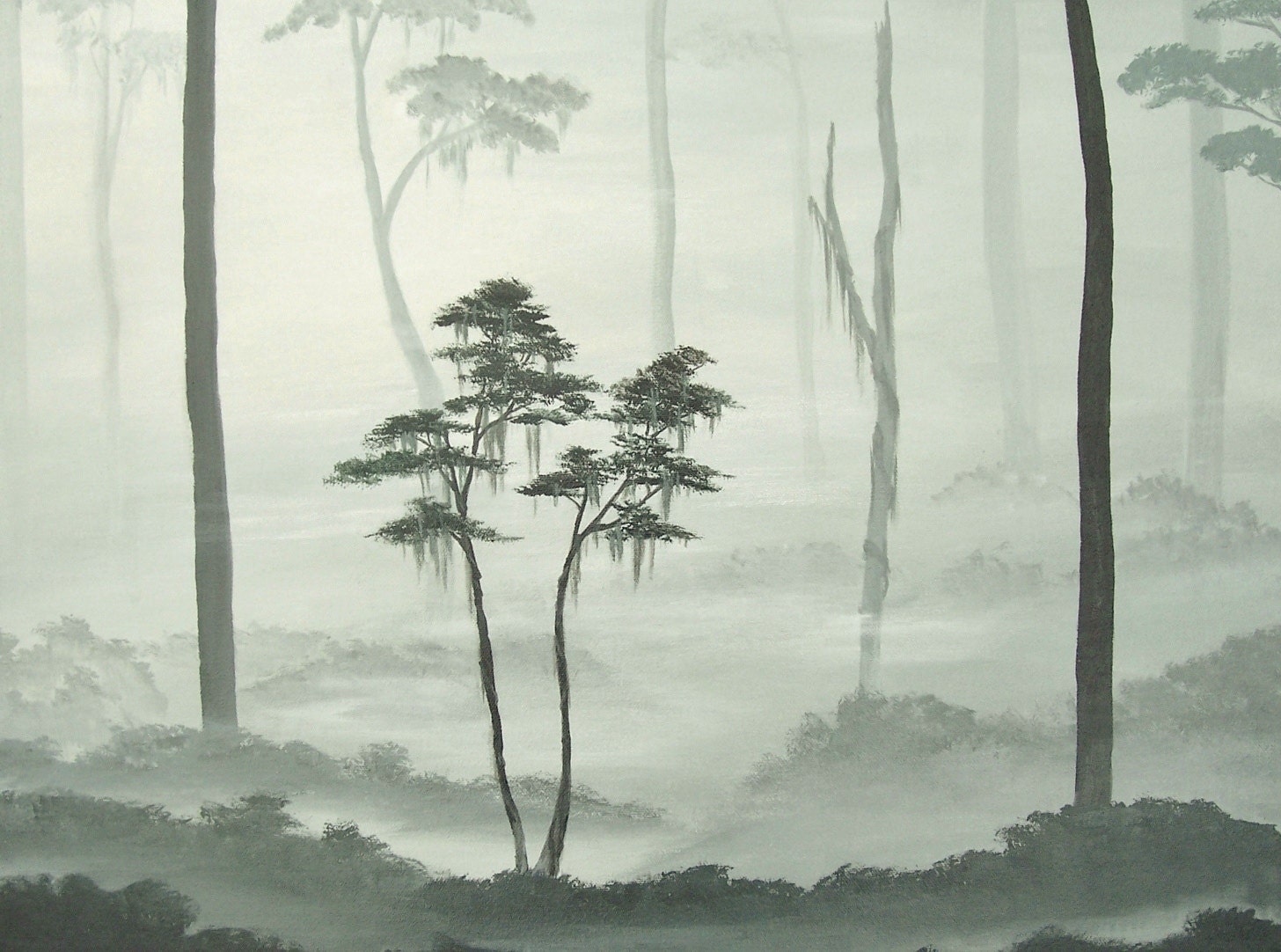 Original Landscape Painting, Misty Forest Painting, Misty Landscape Fine Art, Foggy Trees Art, Acrylic Art, Grey Art, Gray Art, Fog, 18 X 24