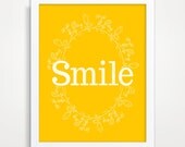 Yellow Typography Print, Smile, Modern Home Decor, Inspirational Art, Motivational Print, Stay Positive