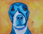 Blue Dog Art , Limited Edition 8 x 10 Giclee Pit Bull Print of an Original Watercolor Painting , Pop Art Dog Print