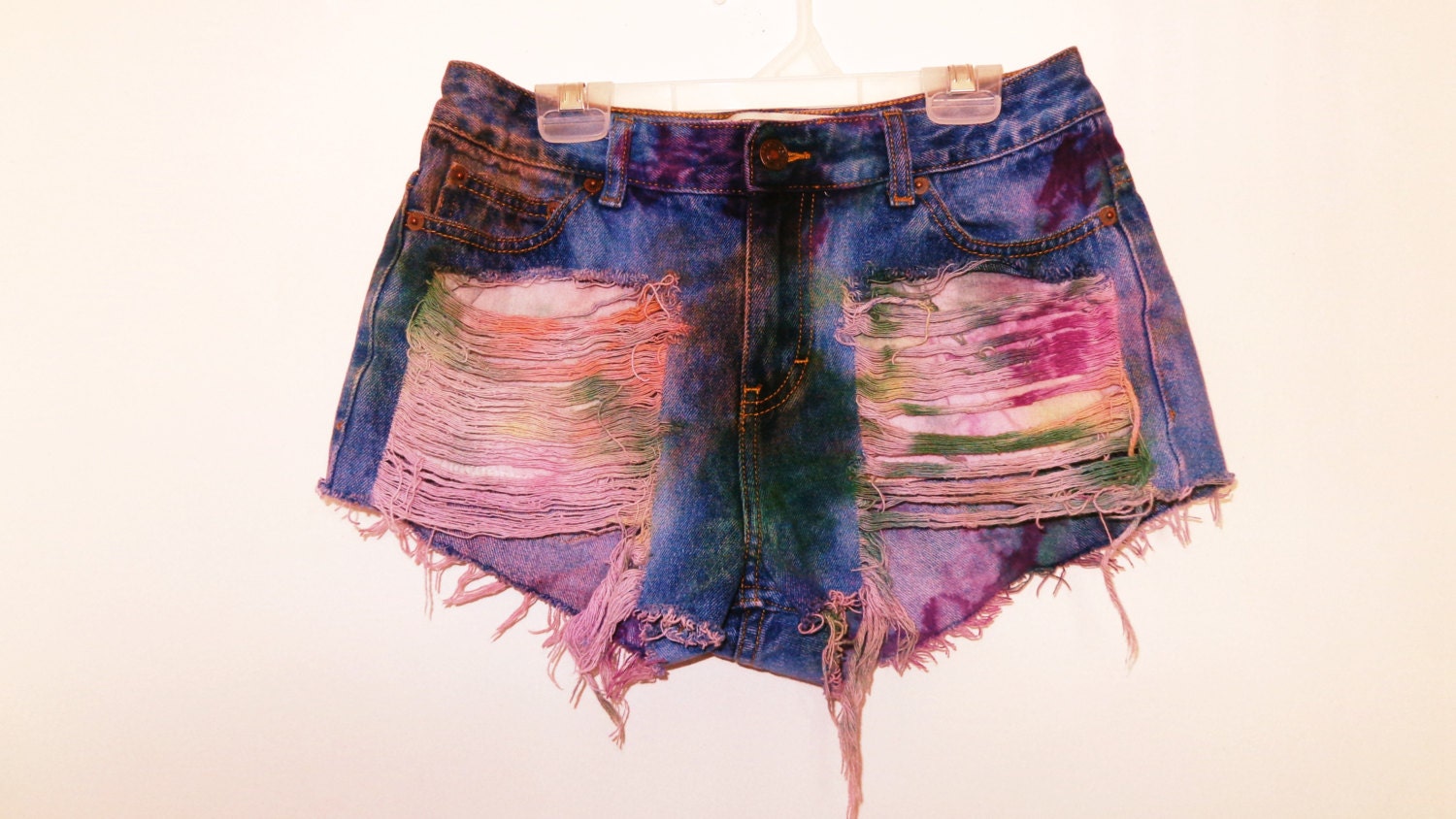 Tie Dye Marbled Distressed High Waisted Shorts