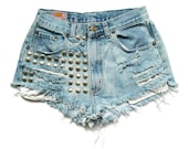 Studded denim high waist shorts XS
