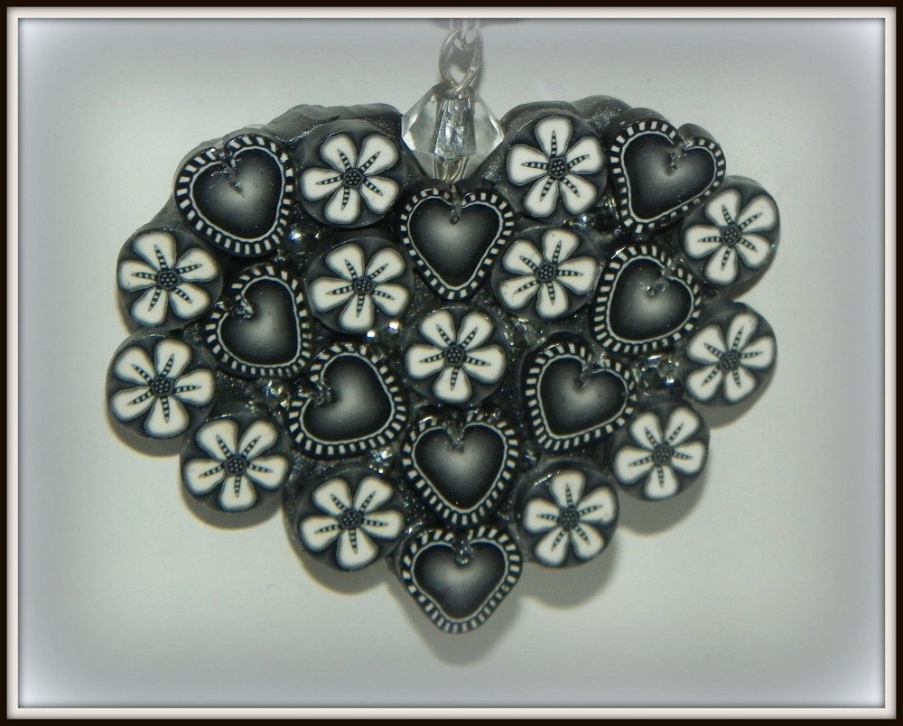 Brooch - clay heart and flower pin or pendant your choice