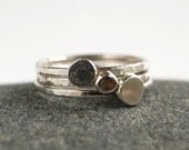 Set of 3 Sterling Silver Stacking Rings - Hammered Thin Band with Circle