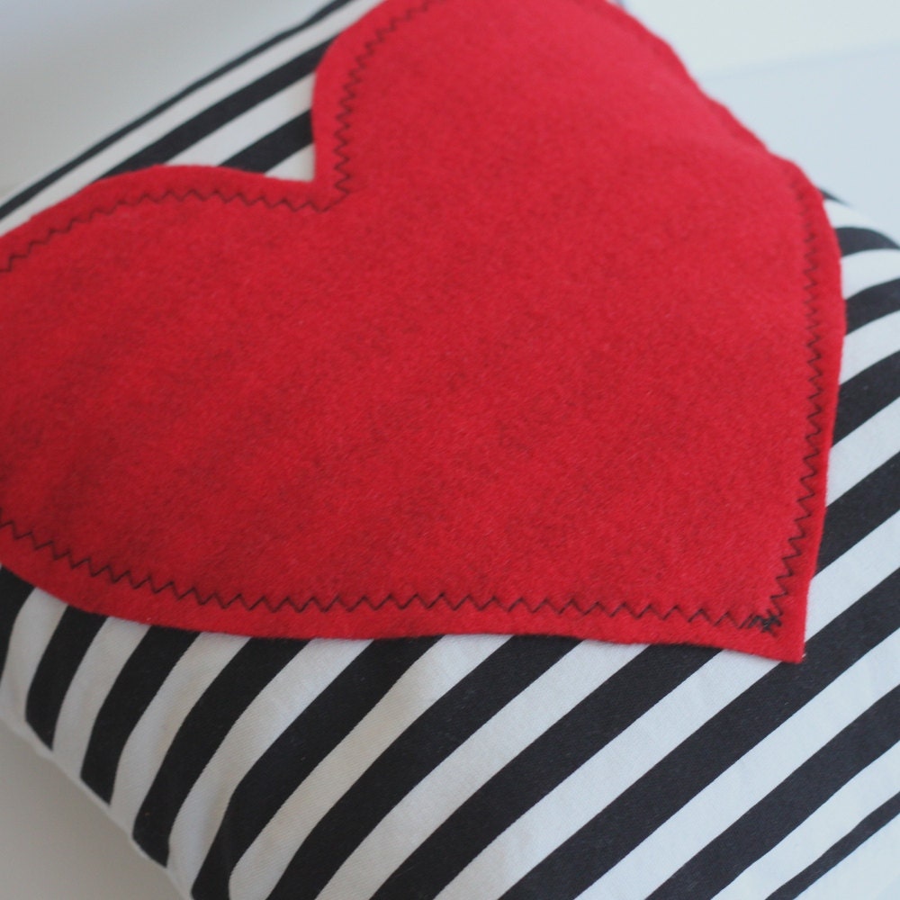 red heart pillow cover black and white striped