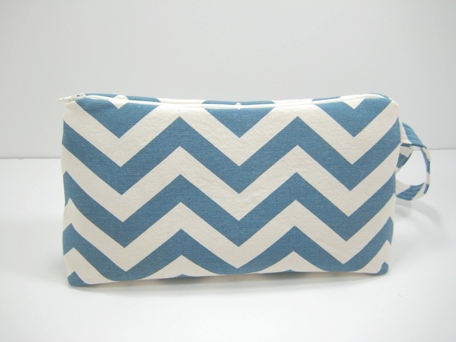 Large Chevron Pouch, Blue Chevron Accessory Pouch, Diaper Pouch, Travel Pouch, Wristlet Pouch