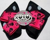 pink and black stacked bow- skull and crossbones hair clip- punk baby accessories