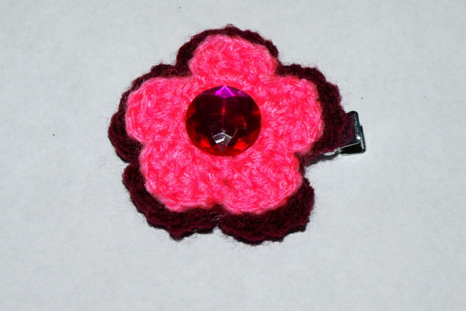 hot pink and burgundy flower clip- summer hair accessories- girls button hair flower
