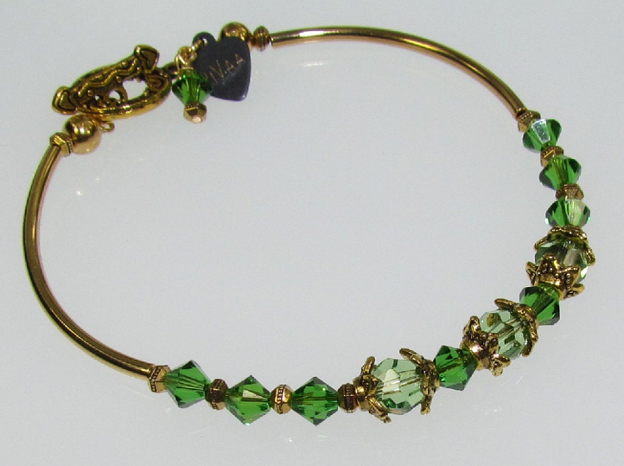 Emerald and Erinite Swarovski Crystal Tube Noodle Bracelet