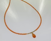 Orange Czech Glass Seed beads Necklace with Carnelian Teardrop Pendant