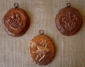 Vintage COPPER PLATED MOLDS Kitchen Baking and Wall Decor- Set of 3, Bird Fruits Flowers