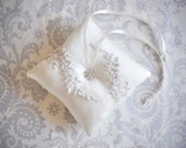 Ring Bearer Pillow, Ivory Lace Wedding Ring Pillow with Rhinestone center