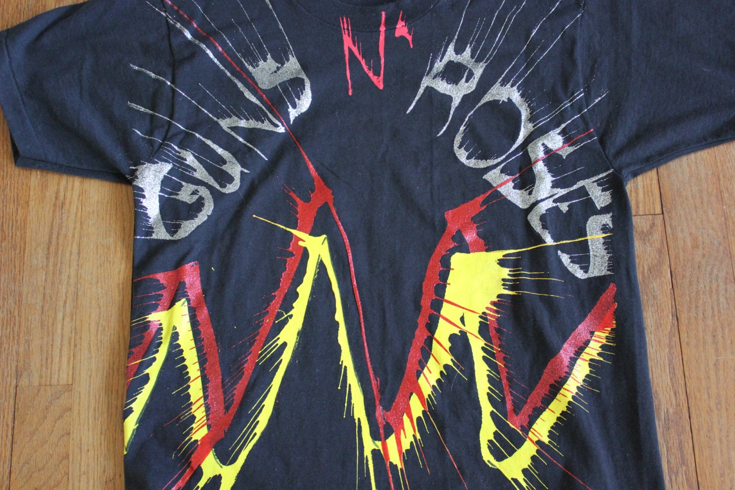vintage GUNS N ROSES t shirt splatter glitter 80's Screen Stars 50/50 trashy rock band metal punk