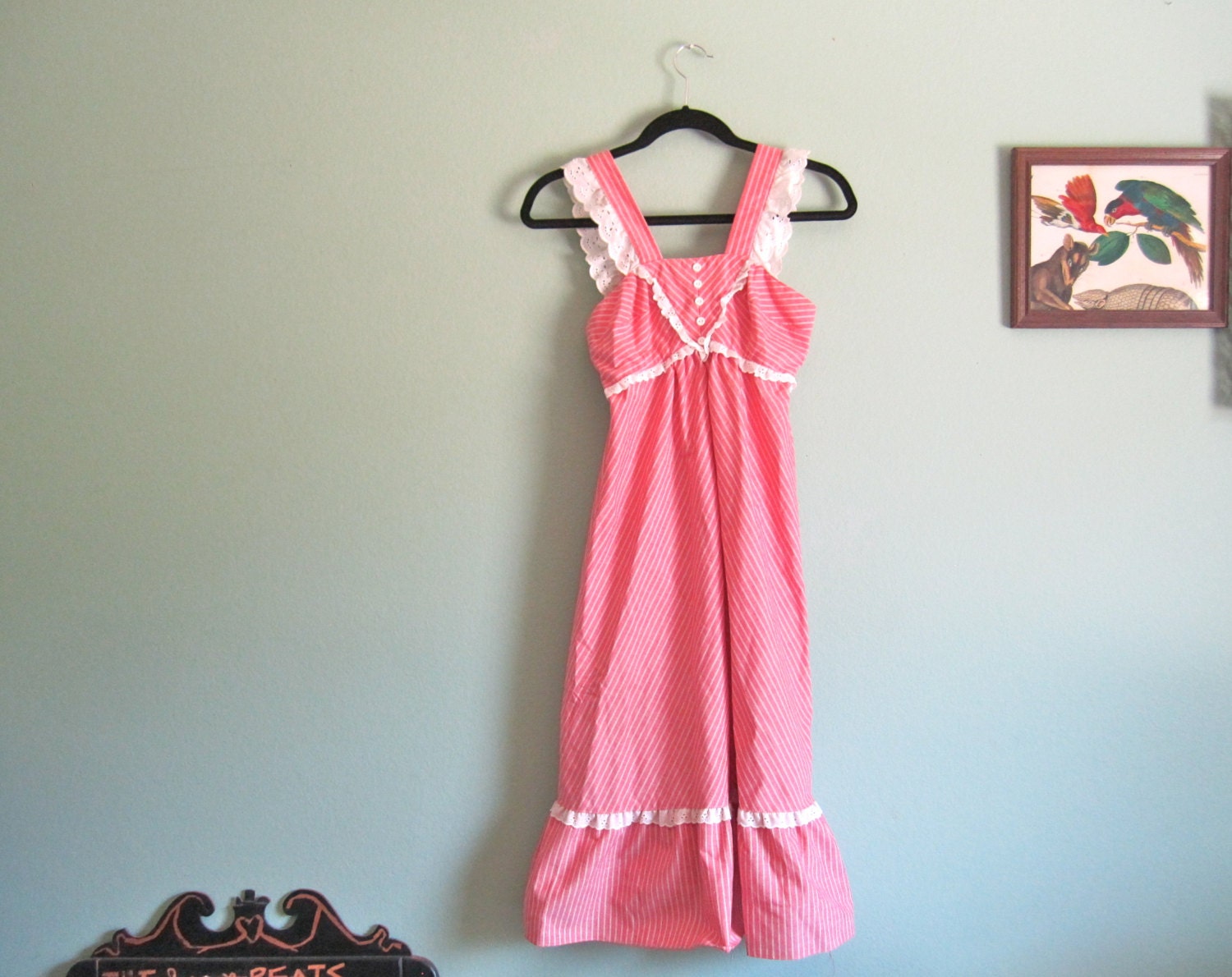 1970s dress/ vintage 70s summer sundress/ pink stripe boho dress XS