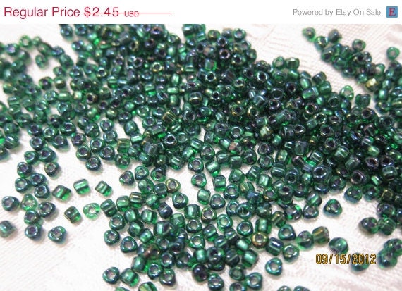 25% OFF Miyuki Triangle Beads, Size 8/0 in Purple-Lined Dark Green AB, Transparent - 20 grams, approximately 300 beads
