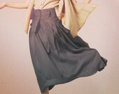Linen Ruffle Skirt in Grey / Big Pocket Long Skirt  -Custom