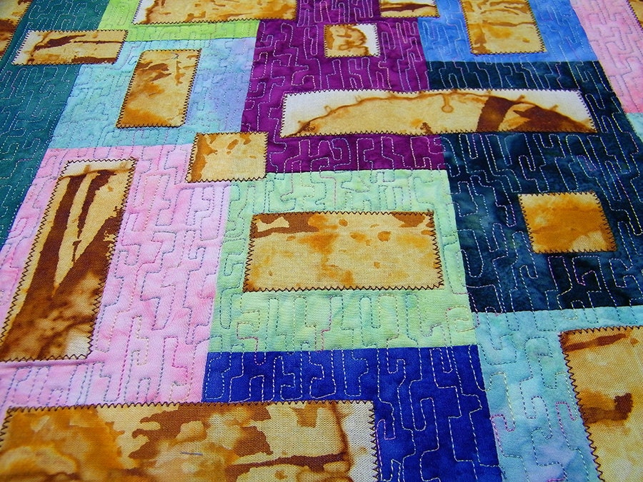 Mini Quilted Wall Hanging Fiber Art  Metal Work