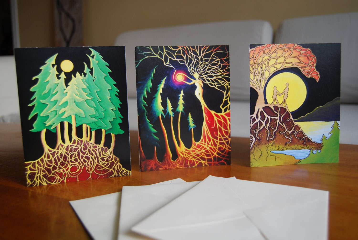 Set of 3 Art Cards from West Coast Forest and Sea Paintings on Reclaimed Wood by Jodi Mayne
