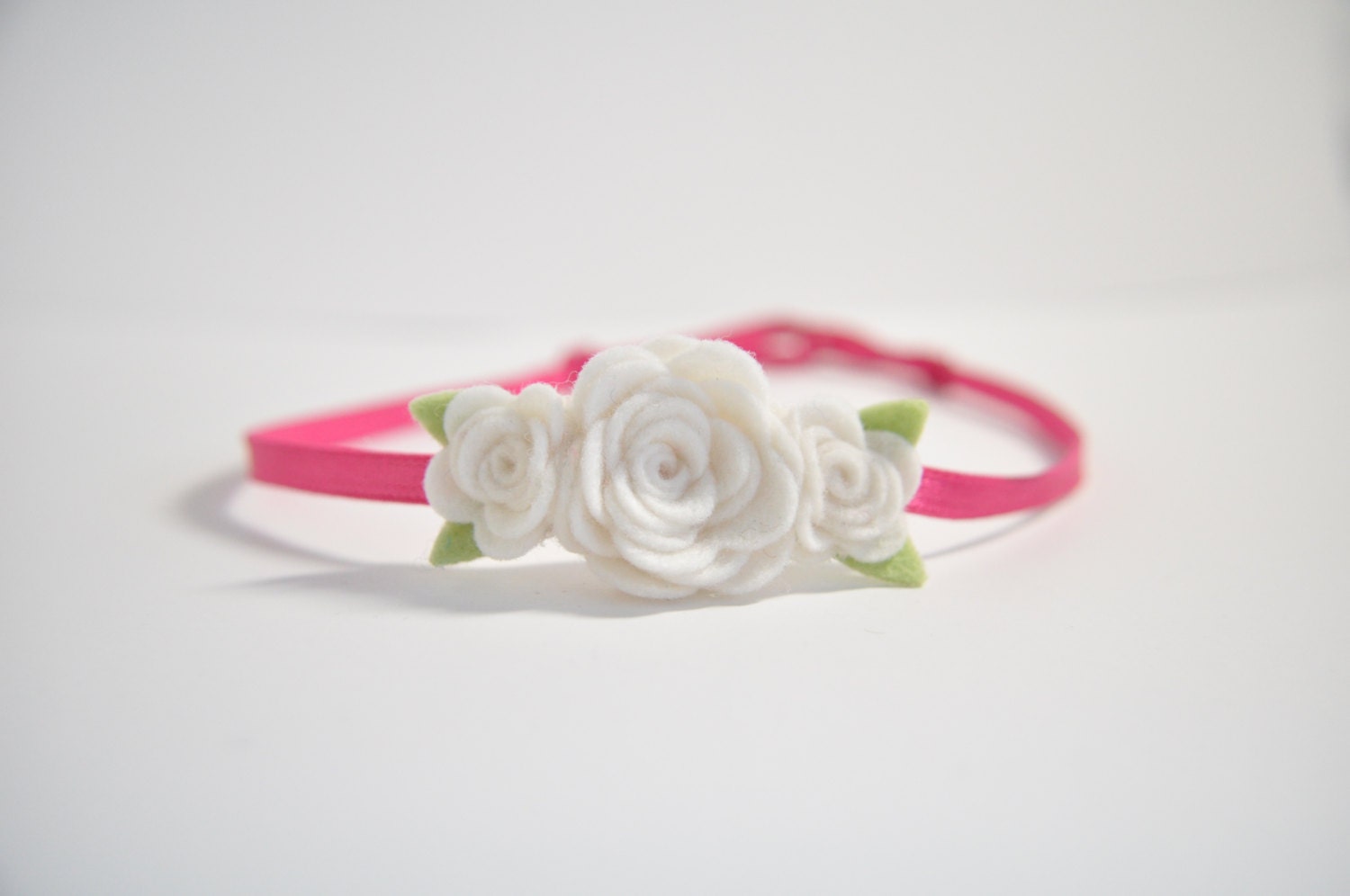Baby Headband - White Flower Adjustable Headband - Pure Wool Felt Flowers - Infant Hair Accessories - Pink and White Headband