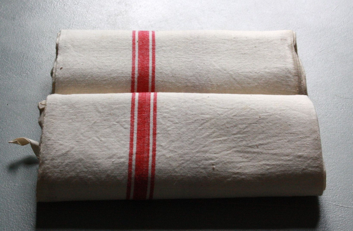 pair of red striped towel, traditional french vintage towel, UNUSED