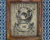 Nautical Wall Art Print Design Vintage Rustic Americana Sea Diver Anchor Antique Home Decor Poster Ocean Water Graphic Design 10x13