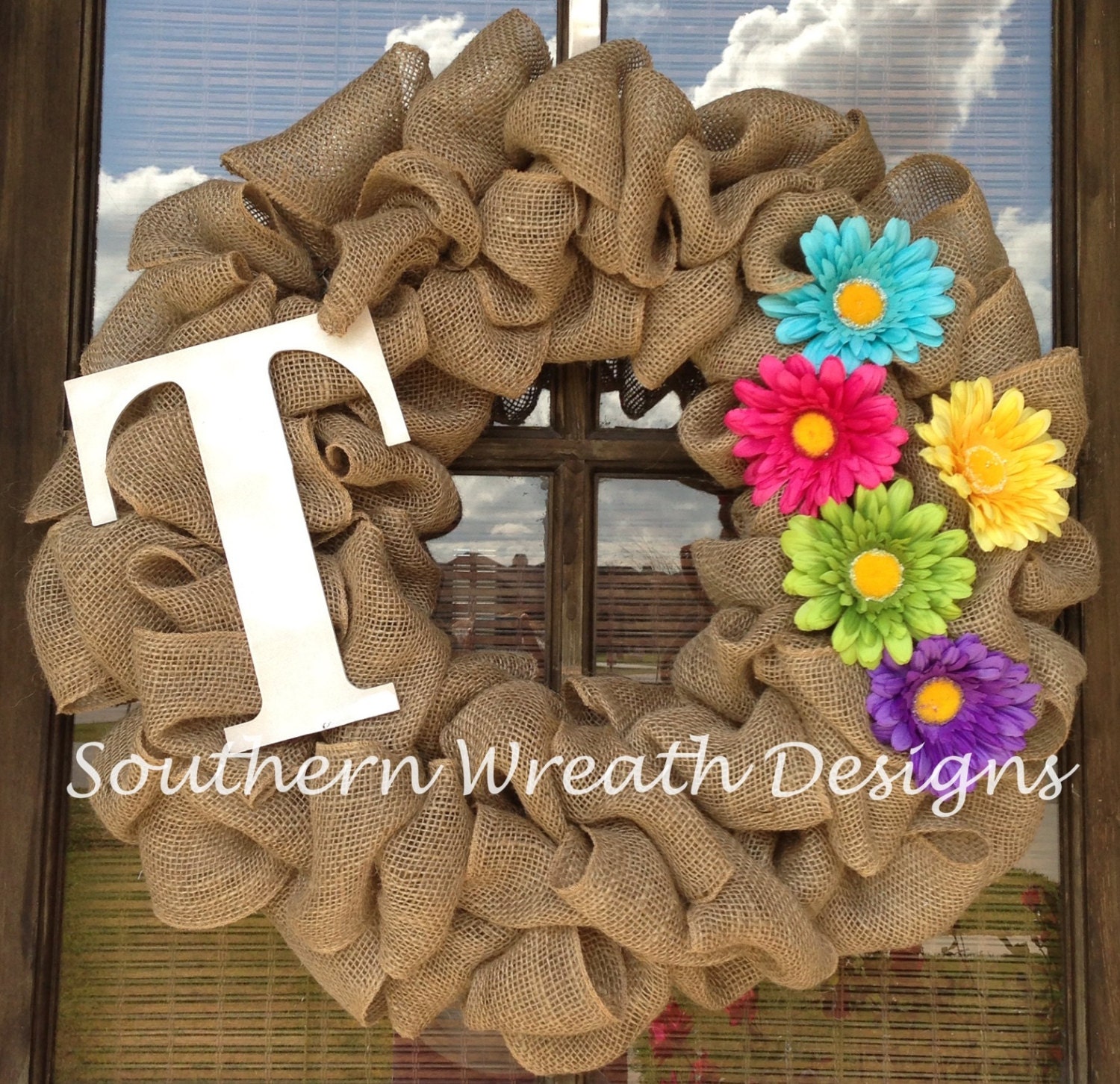 Burlap Spring Initial Door Wreath