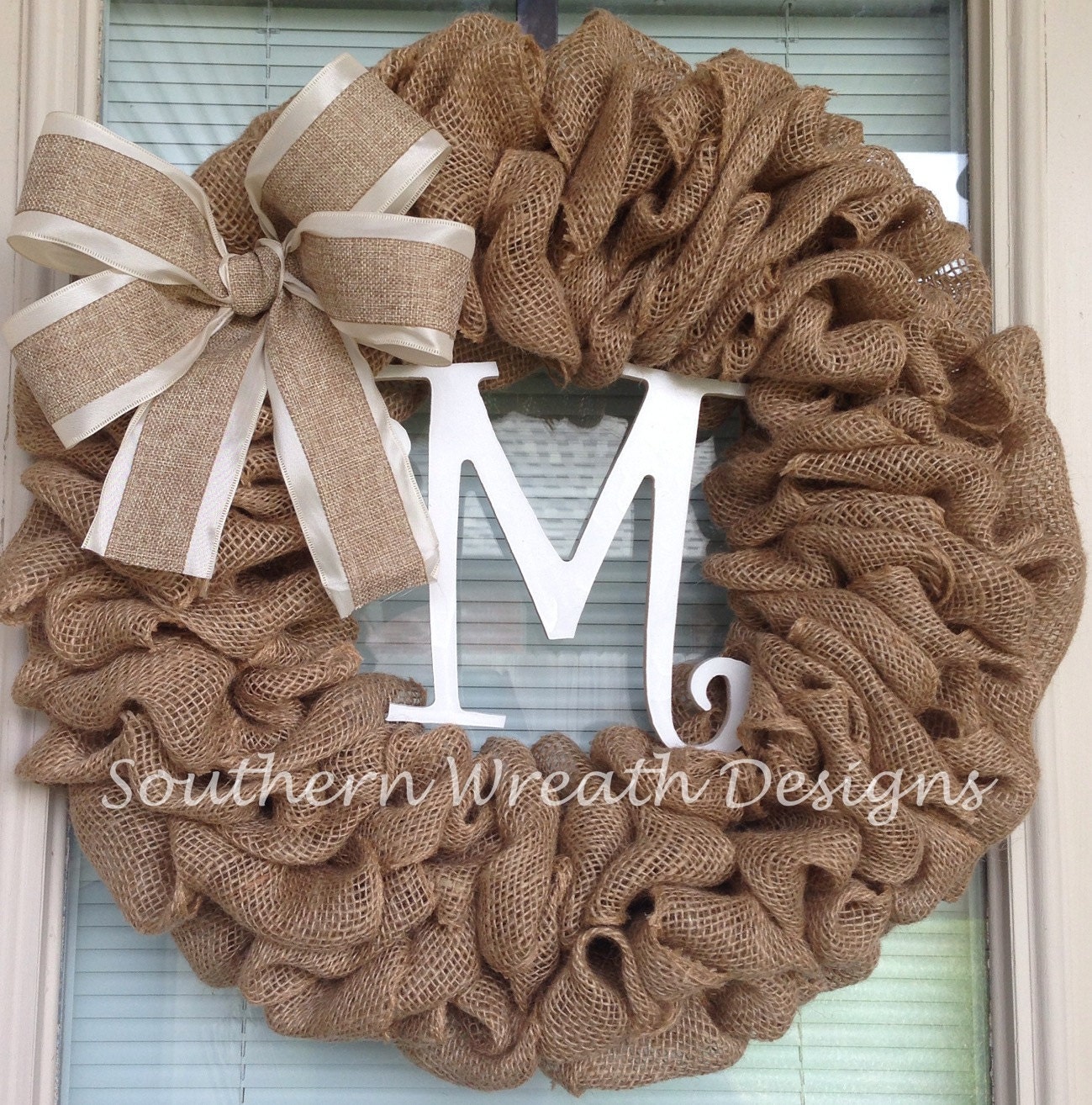 Burlap Initial Wreath with Bow