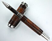 Wooden Pen Rollerball Stabilized Redwood Burl and Claro Walnut Burl and Aluminum Accents Rhodium and  Black Titanium Hardware 438RBA