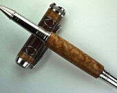 Wooden Pen Rollerball Purple Heart and Maple Burl and Aluminum Accents Rhodium and  Rhodium and  Black Titanium Hardware 447RBA