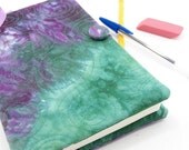 Quilted Journal Slipcover, Moleskine Journal Cover, Fabric Diary - Plum Purple and Emerald Green Hand Dyed Cotton