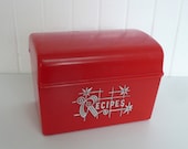 1960s Lustro Ware Red Recipe Box with Silver Starburst - Vintage Travel Trailer and Home Decor