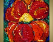 Abstract Modern Flower on Canvas ready to hang RED POPPY Giclee  Print 20x20
