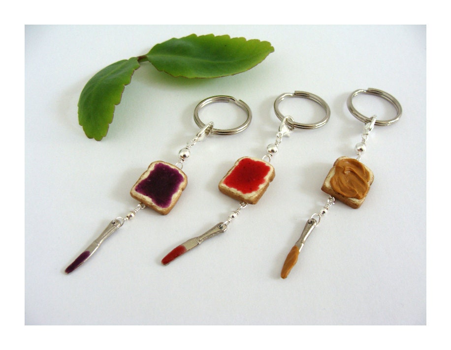 3-Piece Peanut Butter and Jelly Best Friends Key Chain Set - Choose your own flavors.