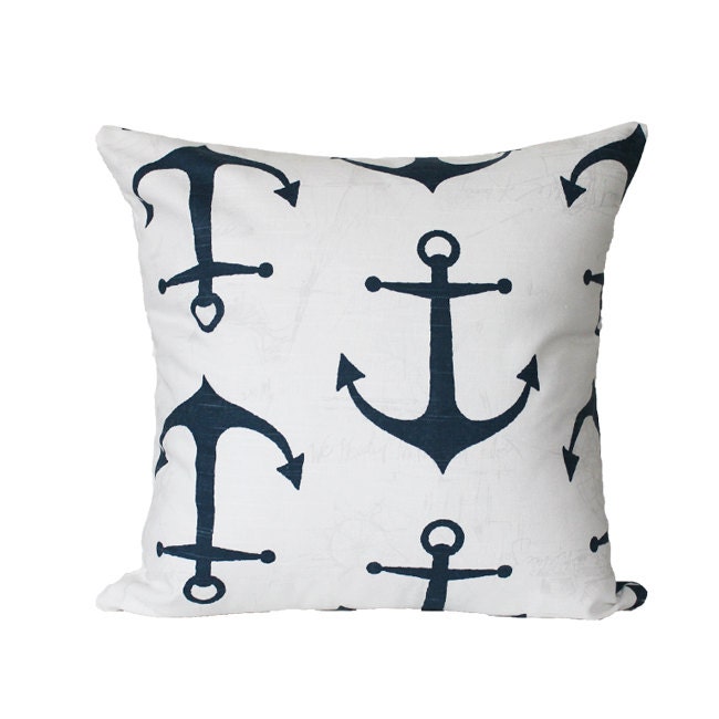 Navy Blue Anchors Pillow Cover 16" x 16" Hidden Zipper Closure