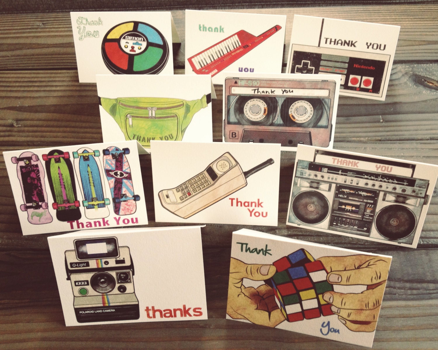 Thank You Cards-OLD SCHOOL Thank You Card Set-Awesome 80s-Radical-Throwback-Each Card fun and UNIQUE-Vintage-Retro-Stationery-Blank Inside
