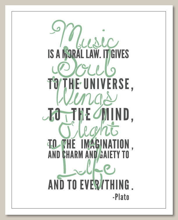Inspirational Quote-Music Quote-Plato-Music-Music Lover-Type Quote-Text Art-Typography-Printed and Ready To Frame-5x7 Print